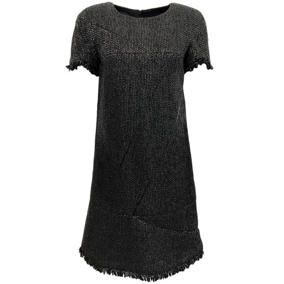 Chanel Black Tweed Dress with Piping and Fringe